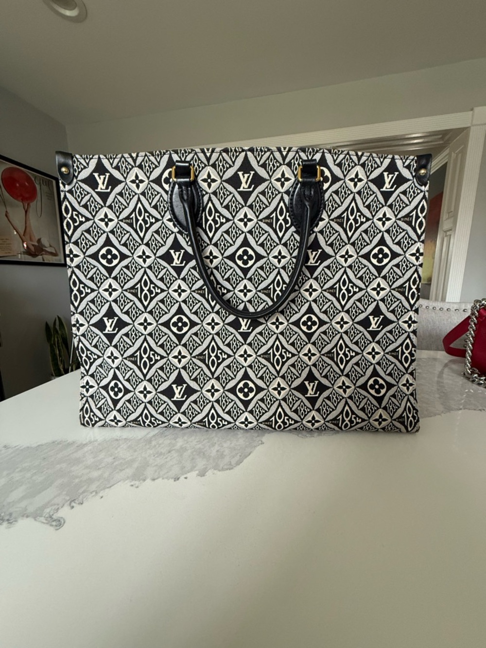 Louis Vuitton Since 1854 OnTheGo GM Tote Black Jacquard Monogram w/ COA